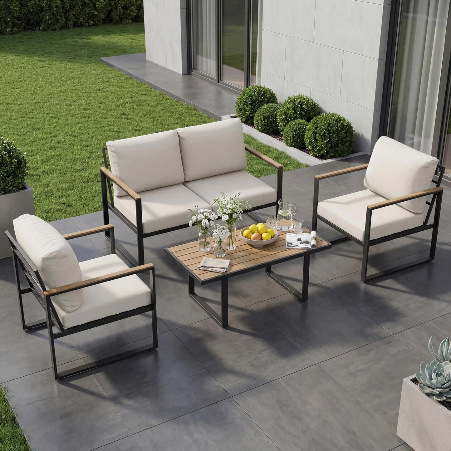 HobbyLane Four Piece Outdoor Patio Conversation Sofa Set