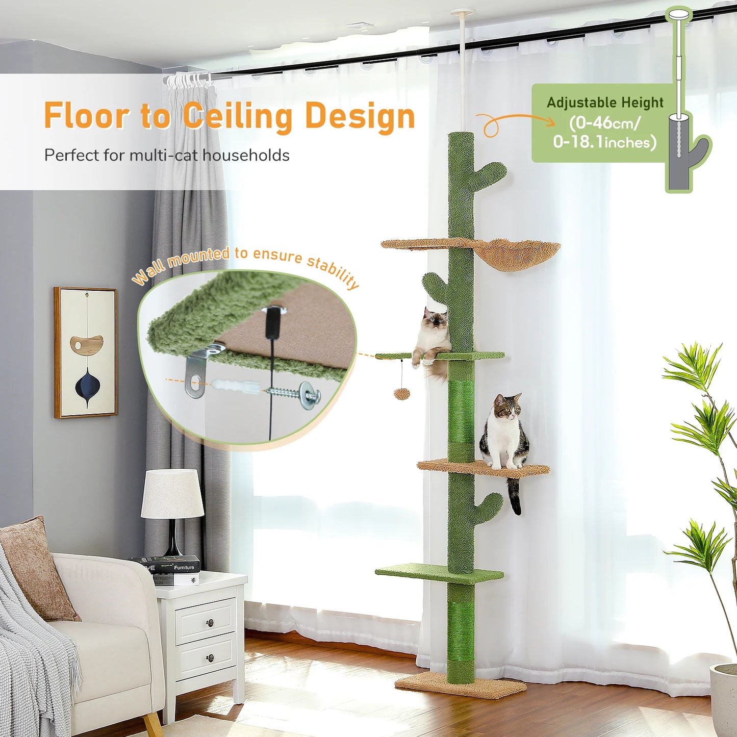 PAWZ Road Indoor Cat Tree Tower With Scratching Post Hammock