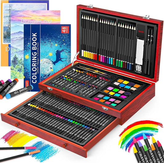 Deluxe Wooden Art Set With Sketch Pads And Coloring Book