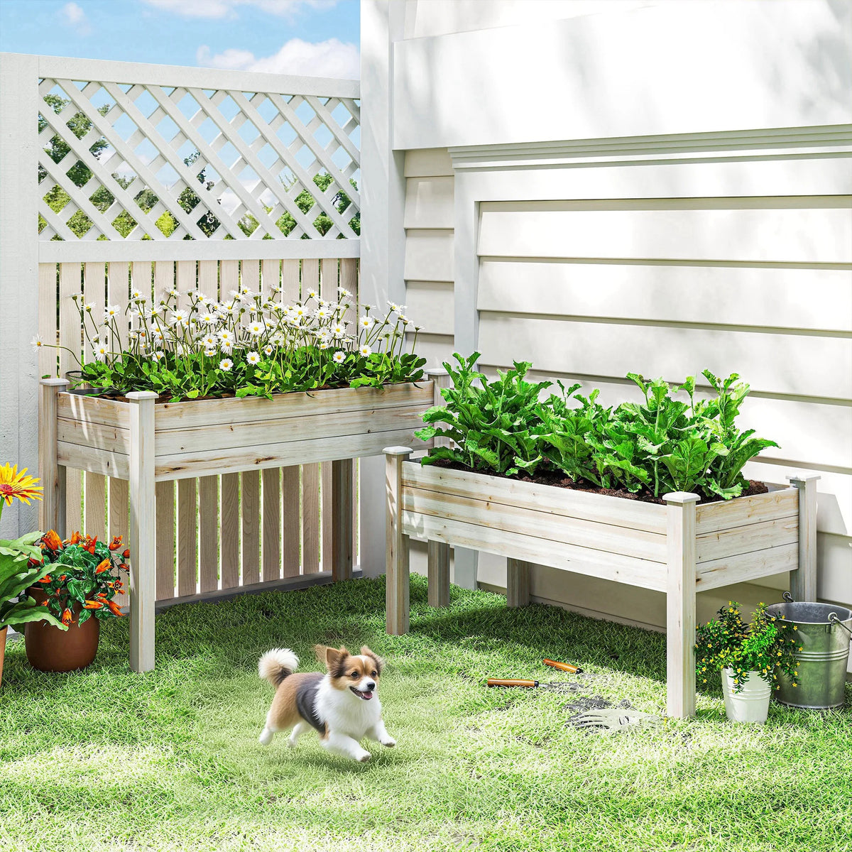 Outsunny Elevated Wooden Raised Garden Bed Planter Box