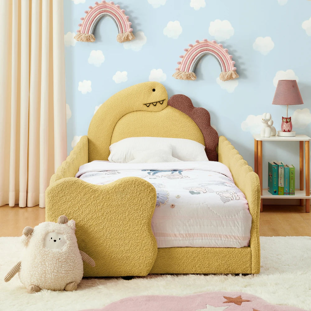 Dinosaur Shaped Kids Bed Frame With Safety Guard Rails Solid Wood