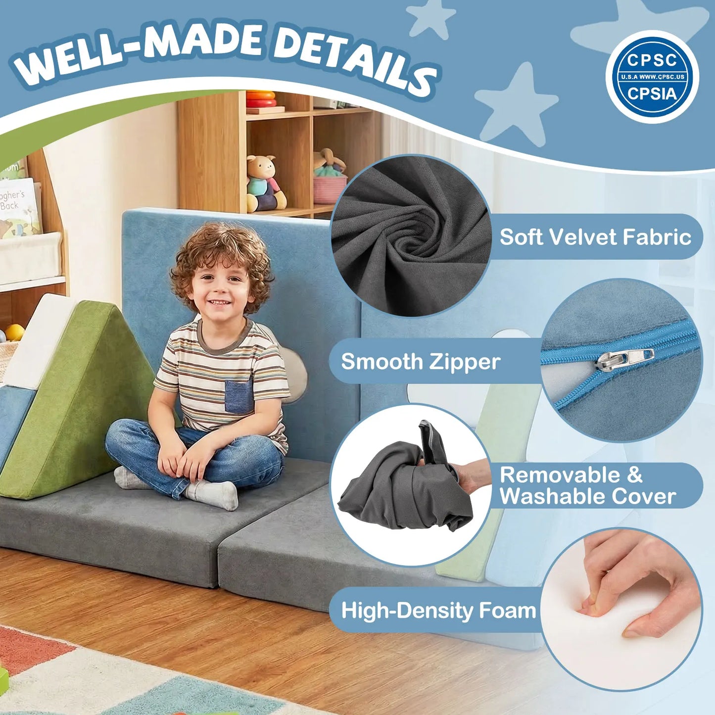 HOMASIS Modular Kids Play Couch Set Snow Mountain Theme