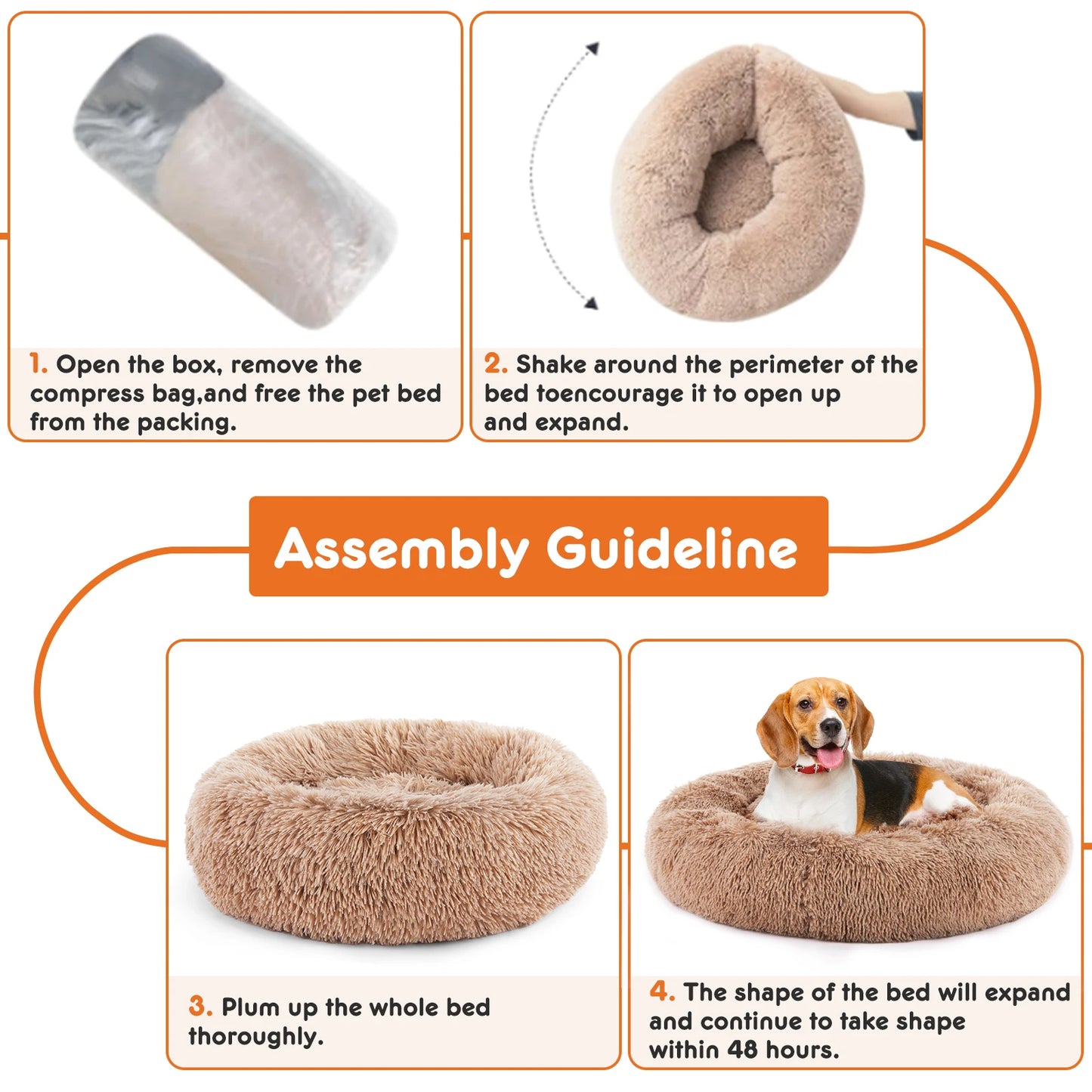 JHK Calming Dog Bed Round Plush Faux Fur Anti Slip Washable