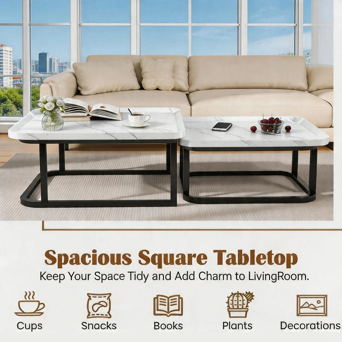 HiMISS Square Nesting Coffee Table Set For Living Room