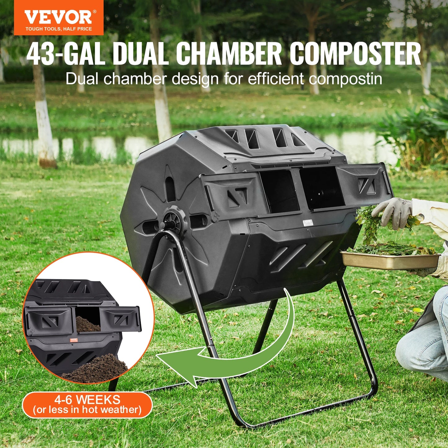 SucceBuy Tumbling Compost Bin Dual Chamber