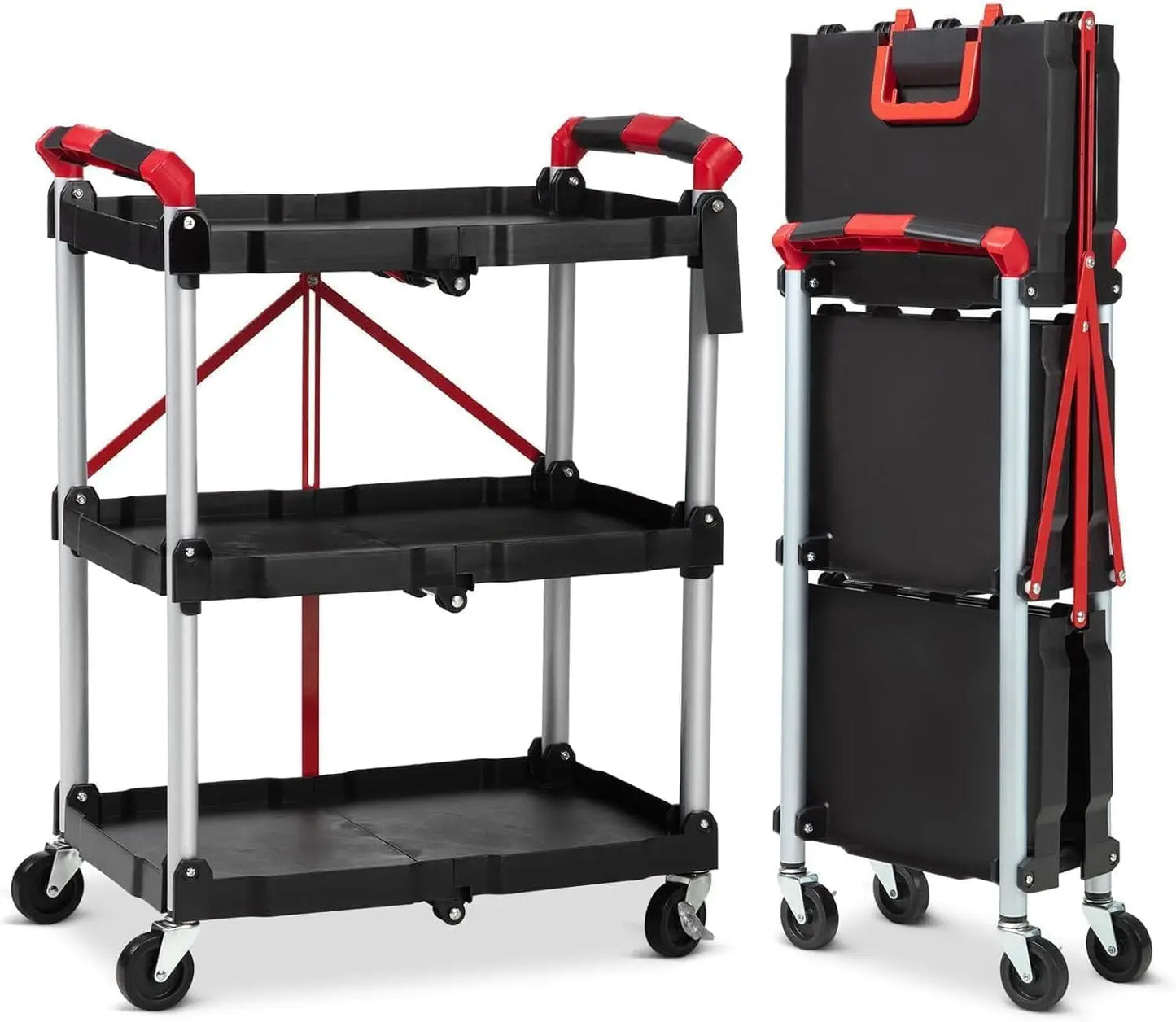 TWISTER.CK Three Tier Foldable Utility Rolling Cart With Locks