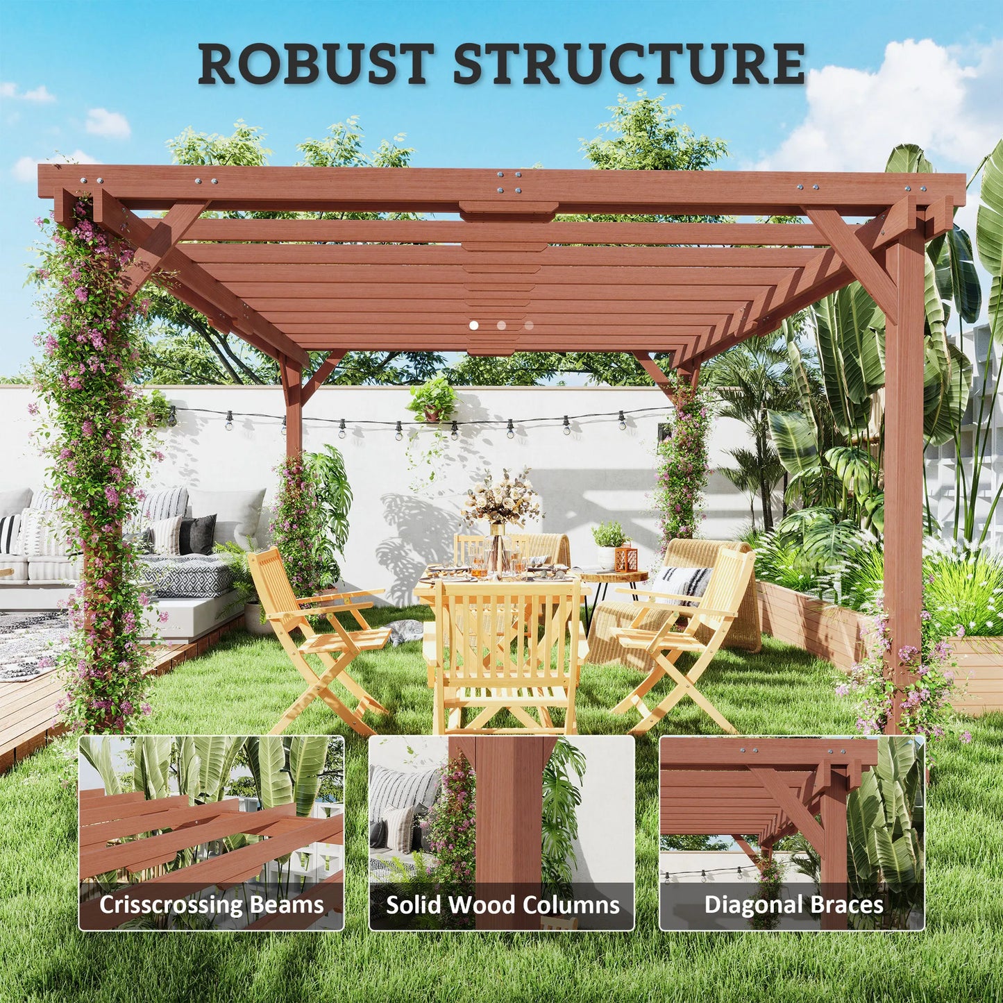 Outdoor Wood Pergola With Grape Trellis For Patio Oasis