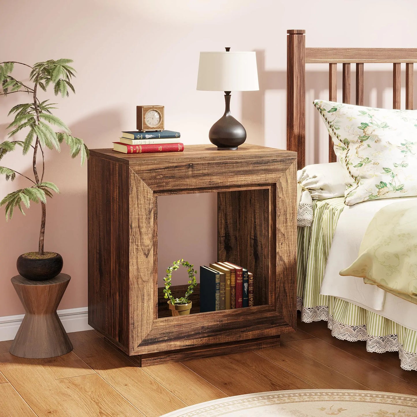Tribesigns Rustic Wood End Table With Two-Tier Storage Shelf