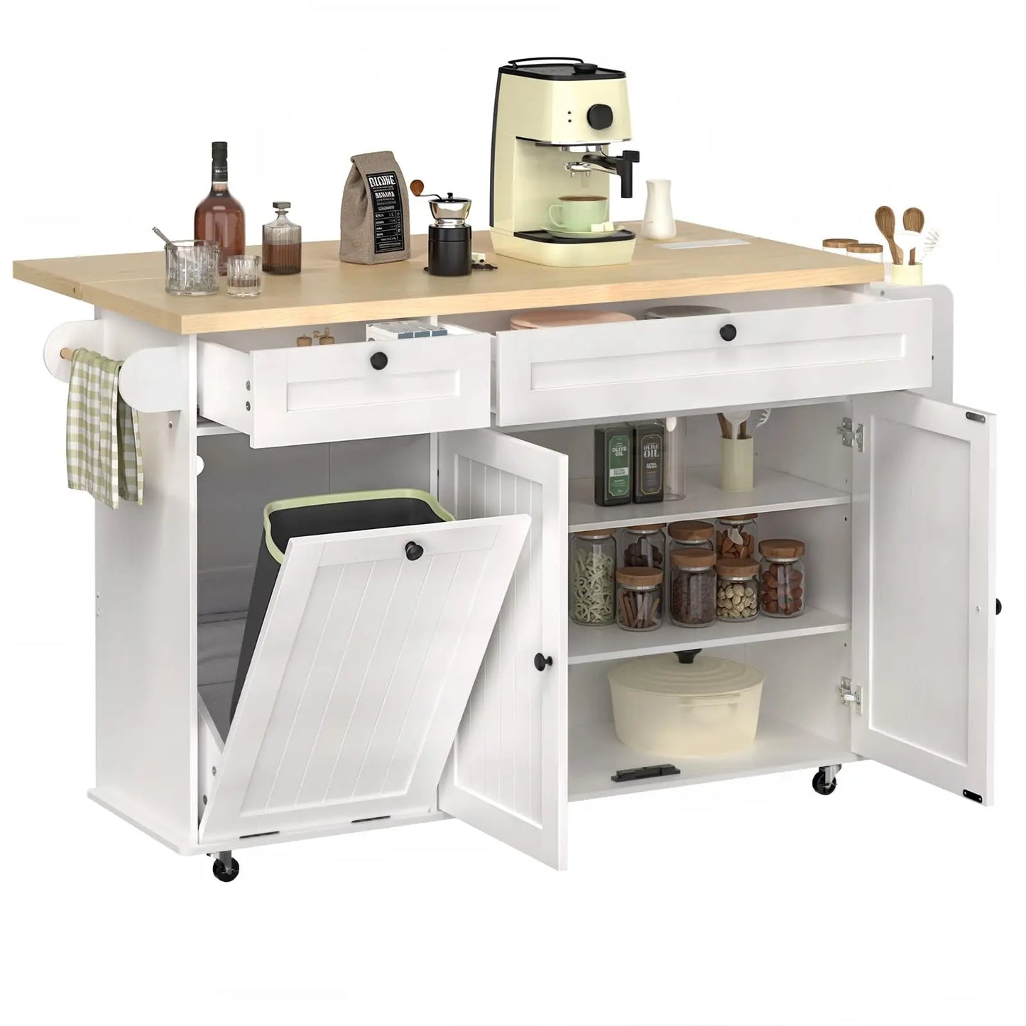 Onbrill Mobile Kitchen Island Cart With Power Outlet And Storage