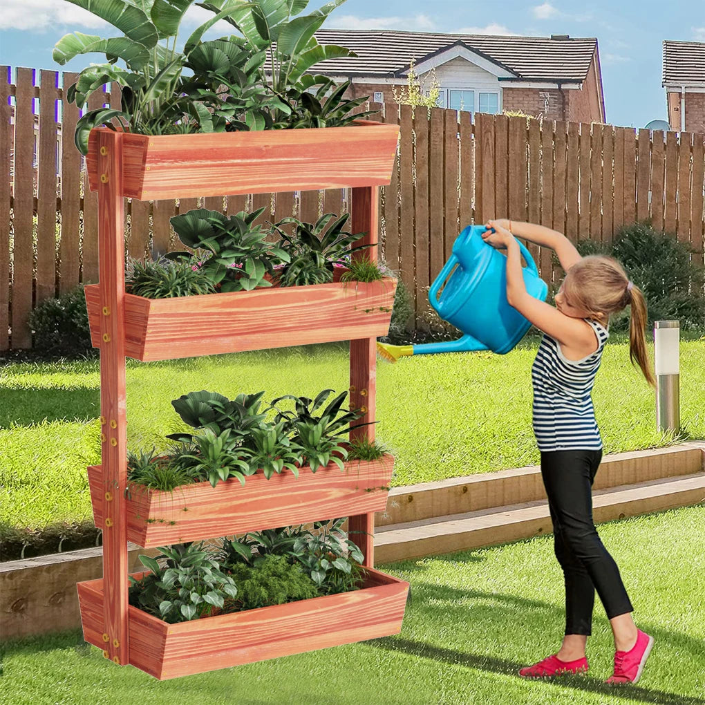 Four Tier Solid Wood Elevated Raised Garden Bed Planter
