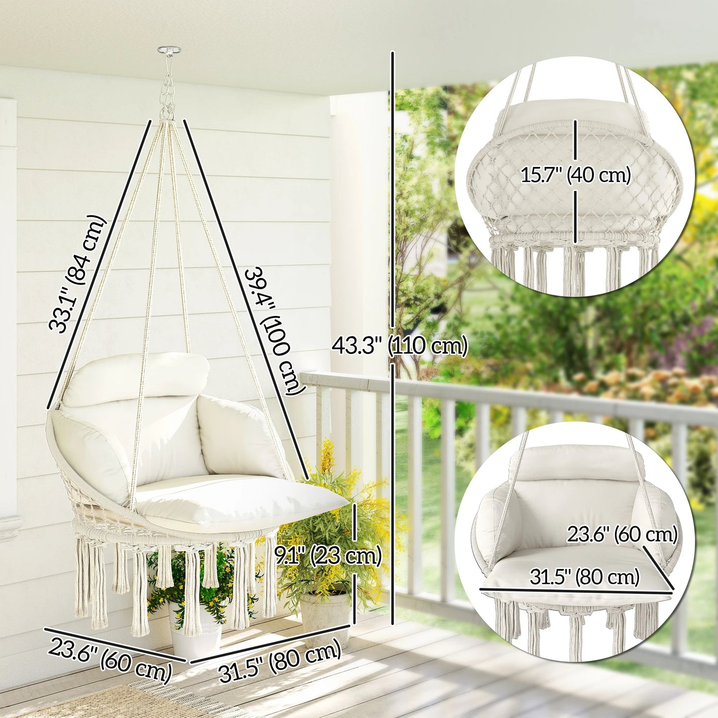 Outsunny Macrame Hanging Hammock Chair With Plush Cushion