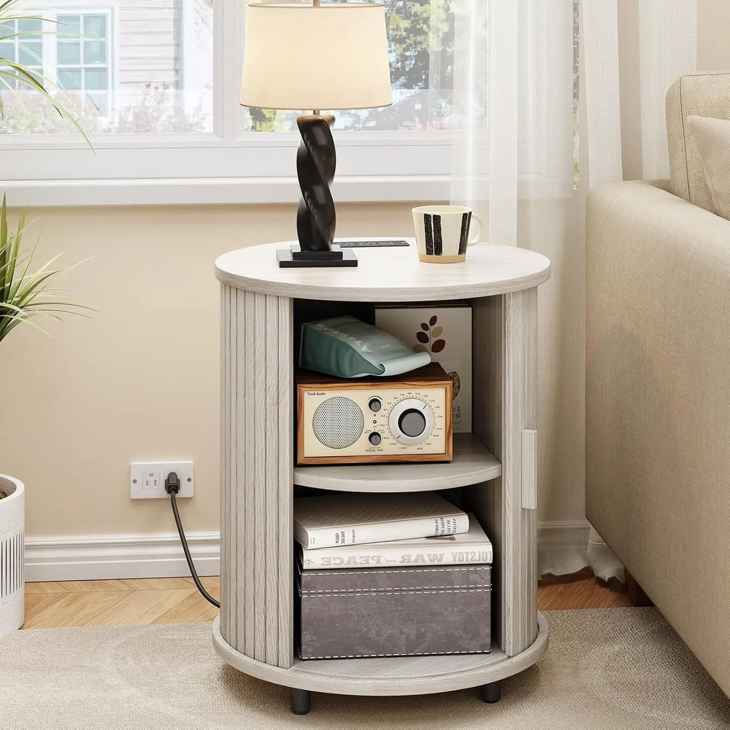 Onbrill Fluted Round End Tables 2 Pack Living Room