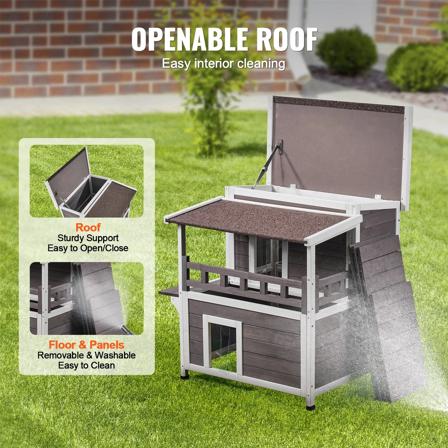 SucceBuy Outdoor Cat House Weatherproof Cedar Shelter With Balcony
