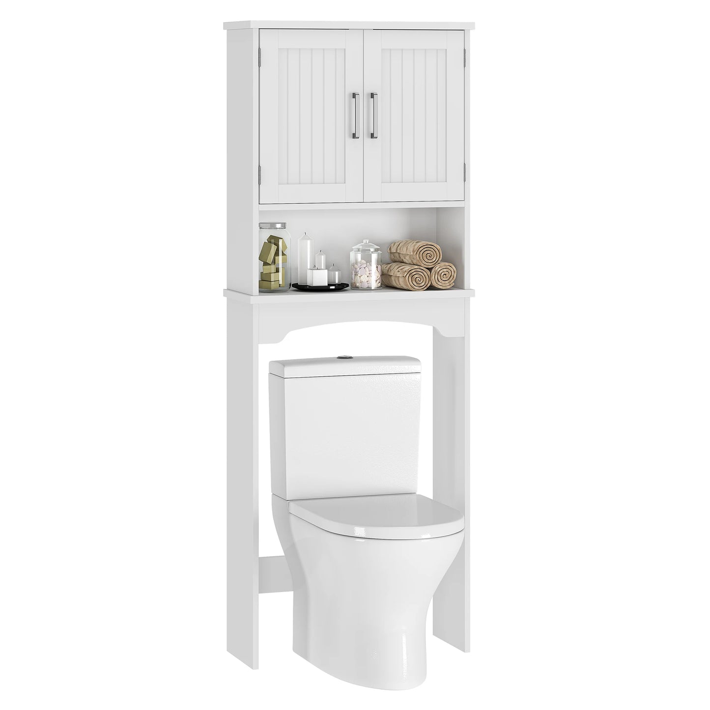HiMiss Over Toilet Storage Cabinet With Double Doors And Shelf
