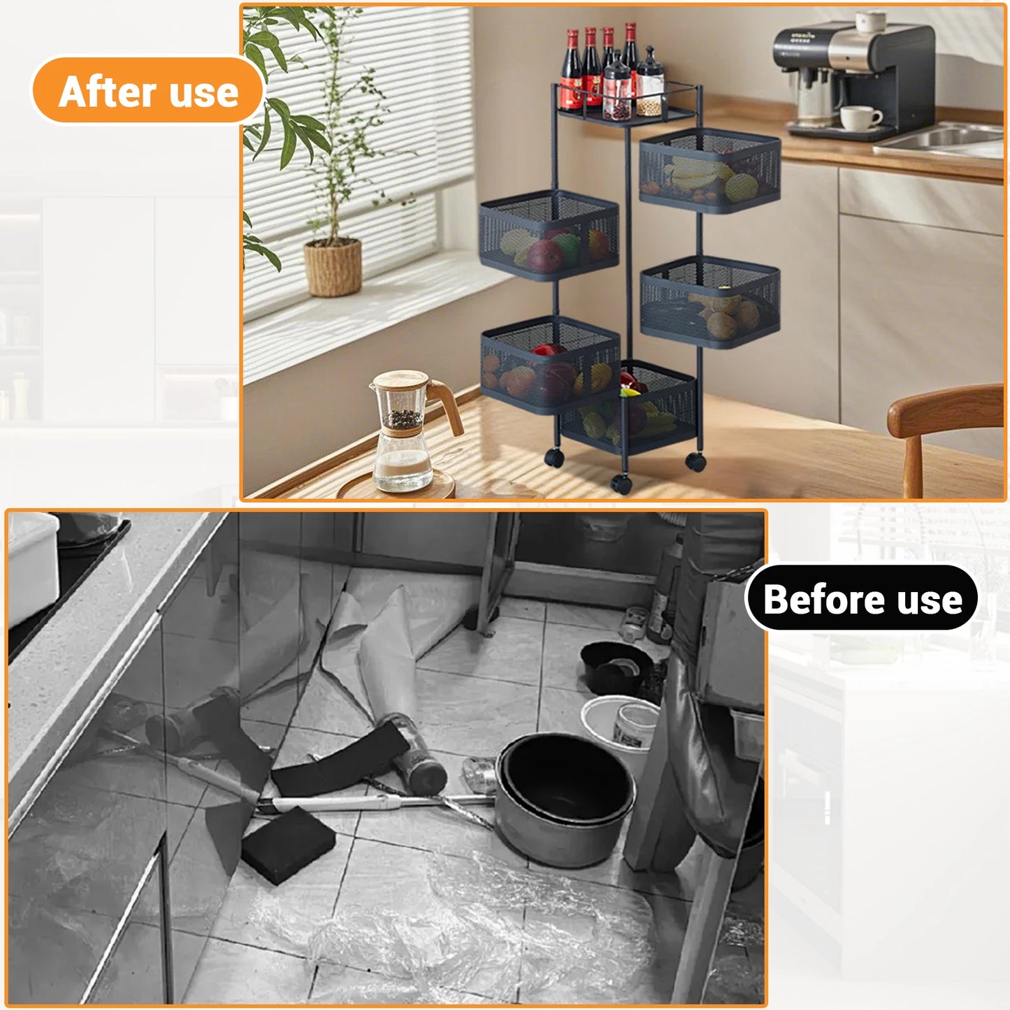 HobbyLane Five Tier Steel Rotating Storage Cart For Kitchen