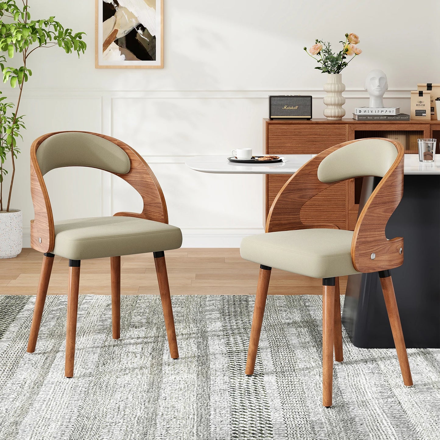 Farini Modern Wood Dining Chairs With Curved Backrest