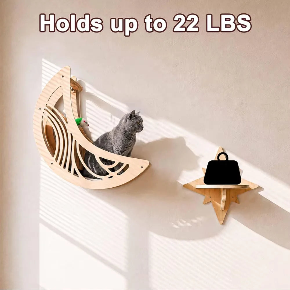 CWV Wall Mounted Cat Shelves With Moon Hammock Star Perches