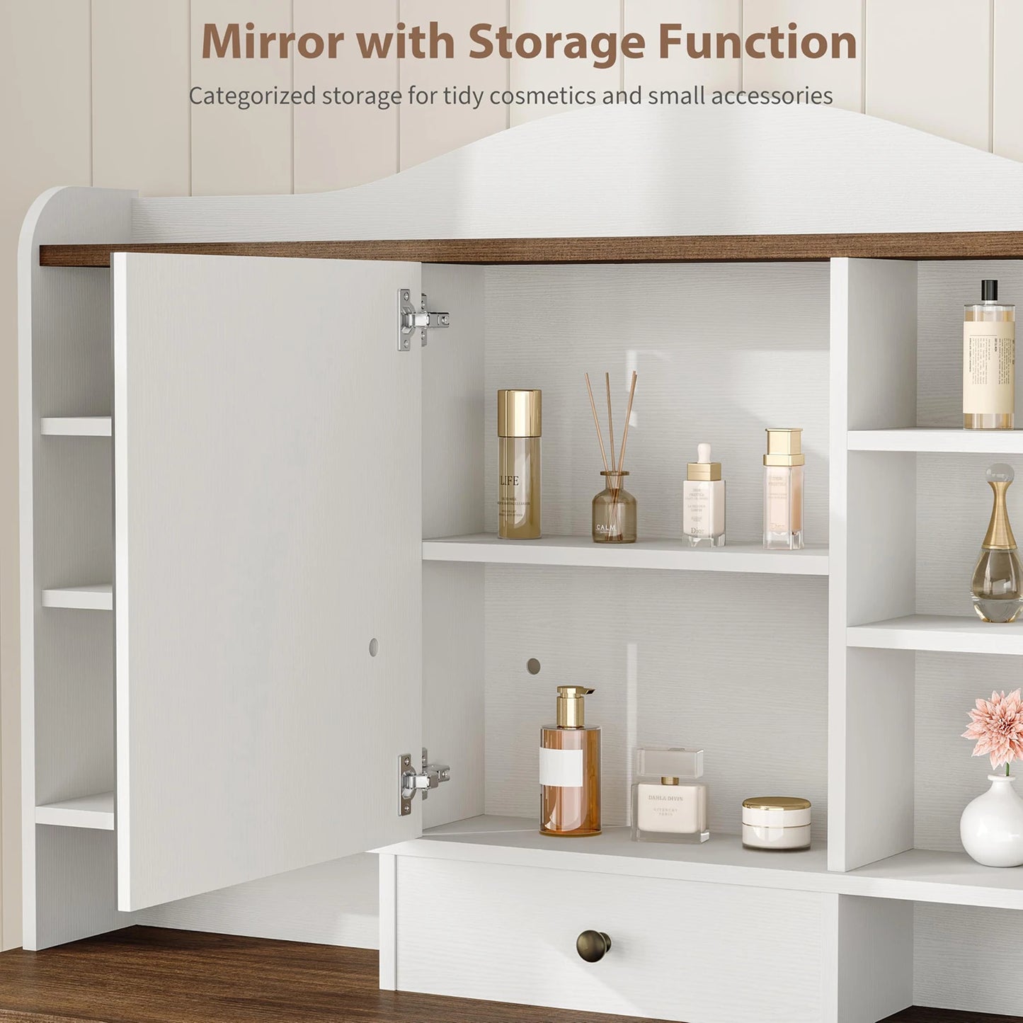 HiMISS Wooden Vanity Desk With Led Mirror And Storage Drawers