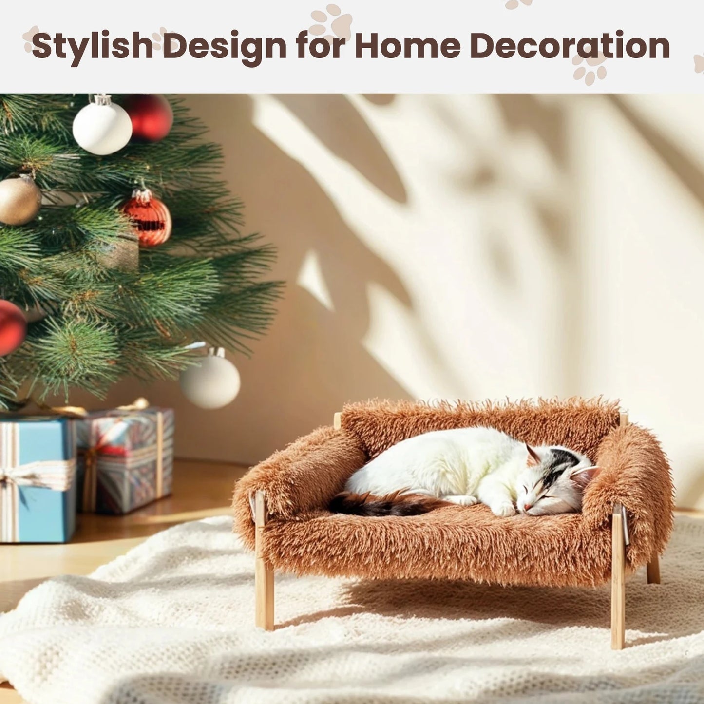 Raised Plush Cat Sofa Bed With Wooden Legs For Cats