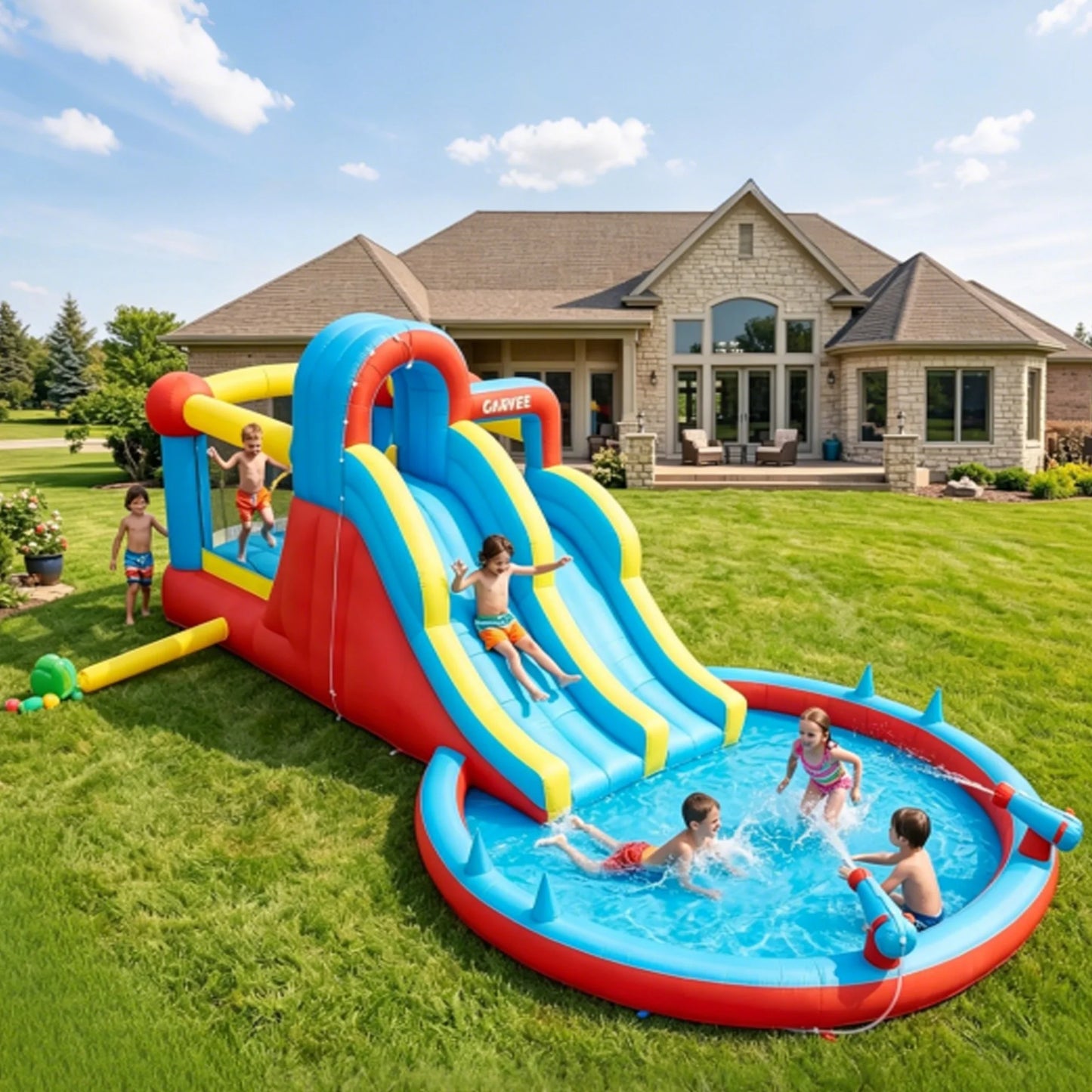 HiMISS 8 In 1 Inflatable Bounce House With Double Slides
