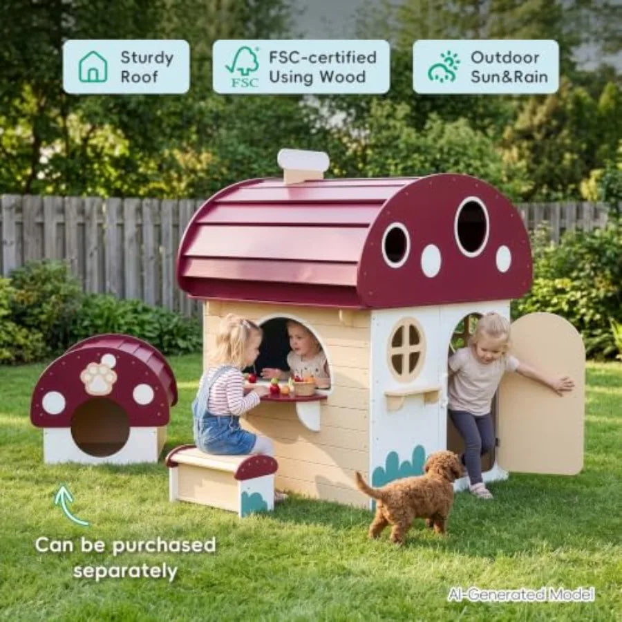 MDNG Solid Wood Kids Playhouse With Chalkboard And Utility Table
