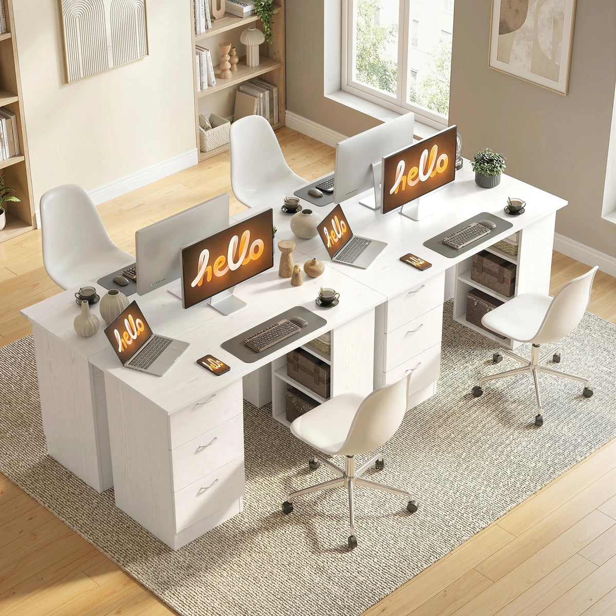 HOMCOM Computer Desk With Drawers And Shelves For Home Office