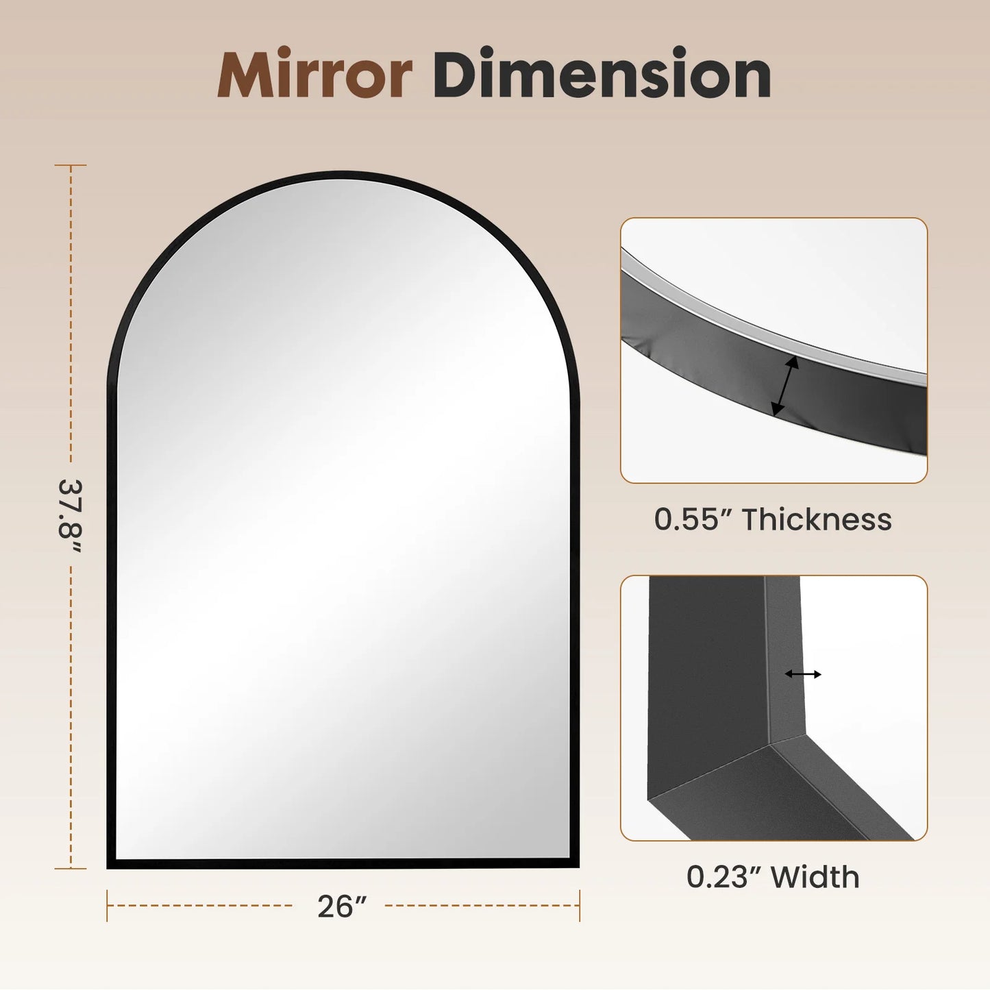 JHK Arched Metal Framed Wall Mirror Modern Home Decor