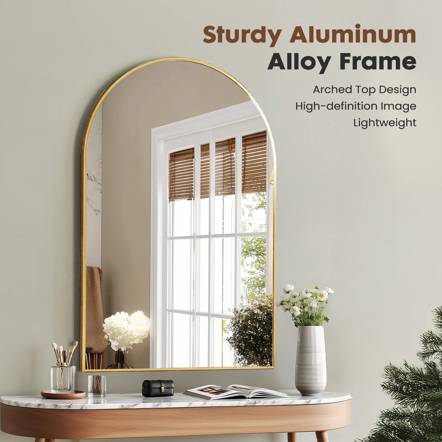JHK Arched Metal Framed Wall Mirror Modern Home Decor