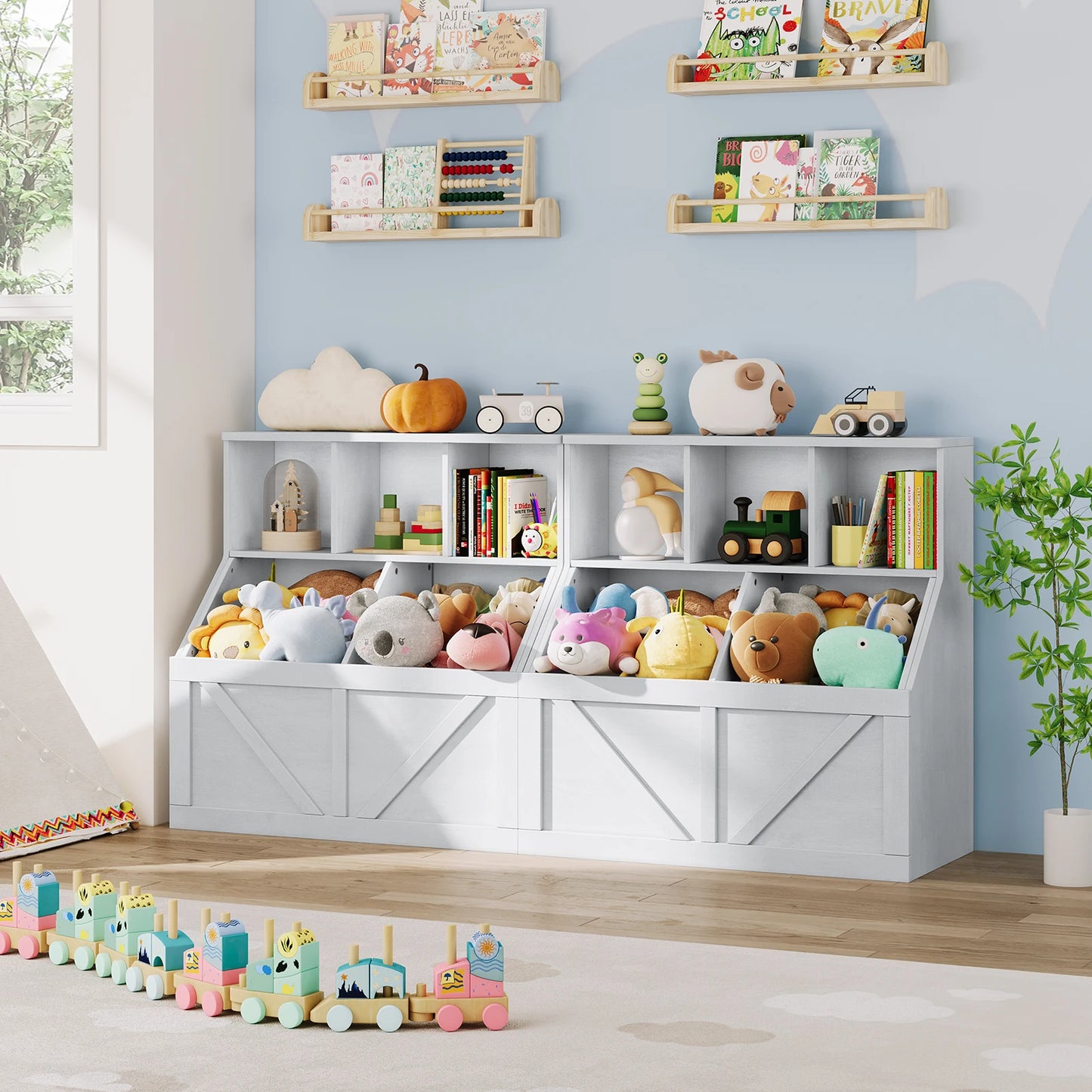 HobbyLane Kids Toy Storage Organizer With Bookshelf Anti Tip Cabinet