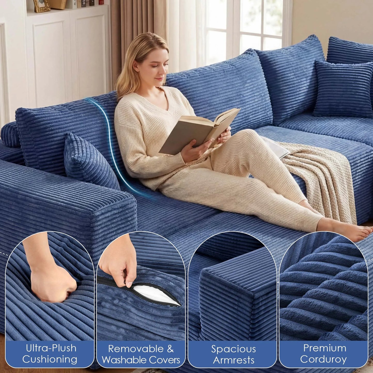 Redlife Boneless Couch With Ottoman Modular Sectional Sofa