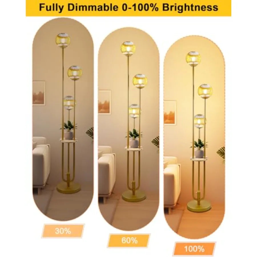 Glass Floor Lamp With Shelf, Dimmable, Mid Century Modern Style