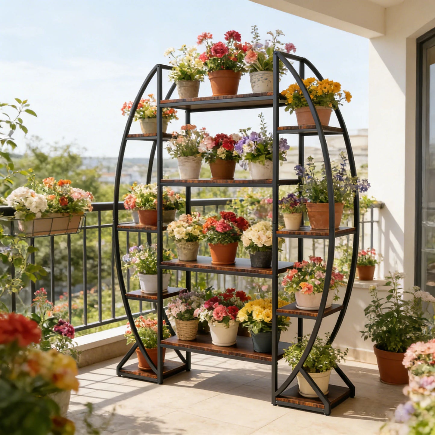 Metal Half Moon Plant Stand Multilayer Garden Flower Rack