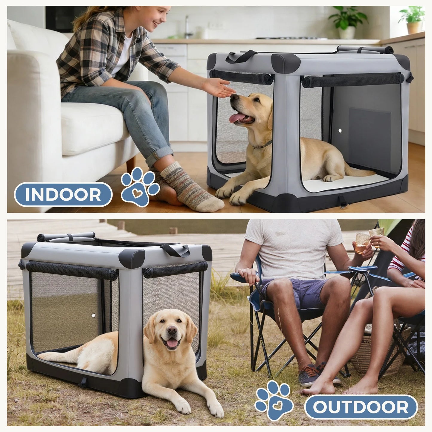 JHK 600D Oxford Fabric Foldable Dog Crate Portable Kennel Indoor