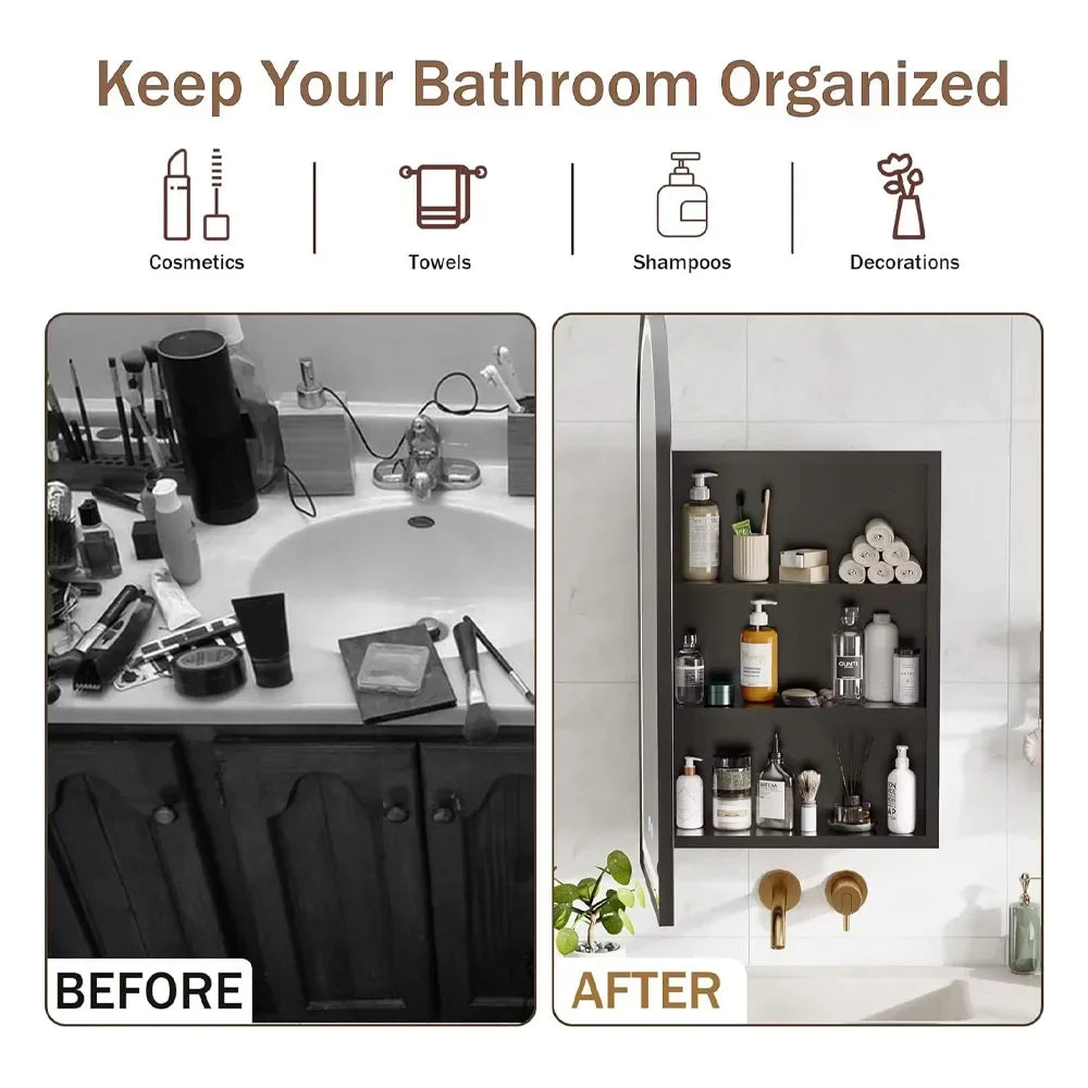 Bathroom Wall Mounted Medicine Cabinet With Mirror And Shelves