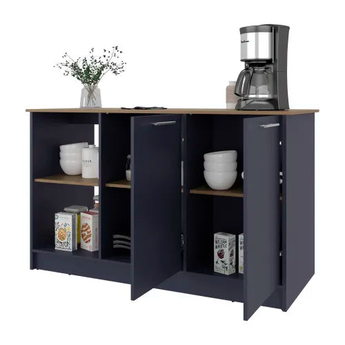 Premium Solid Wood Kitchen Island Featuring Two Doors And Wide Shelving