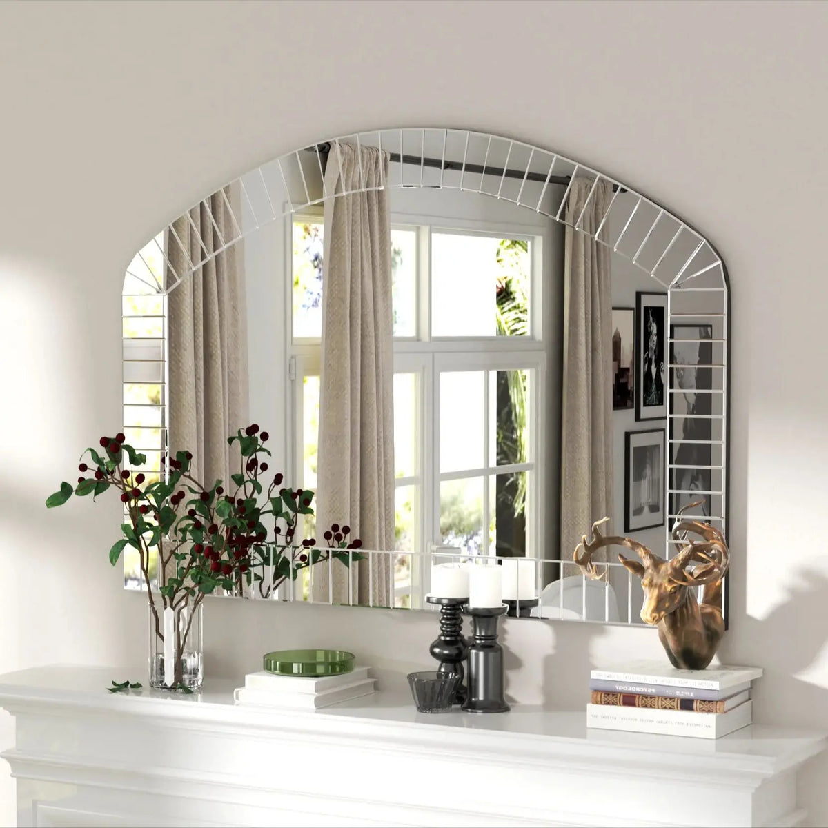 Arched Venetian Wall Mirror With Beveled Glass Accent