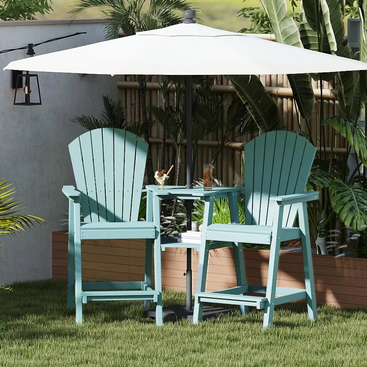 Tall Adirondack Chair Set Of Two With Bar Height Double Connecting Tray Outdoor