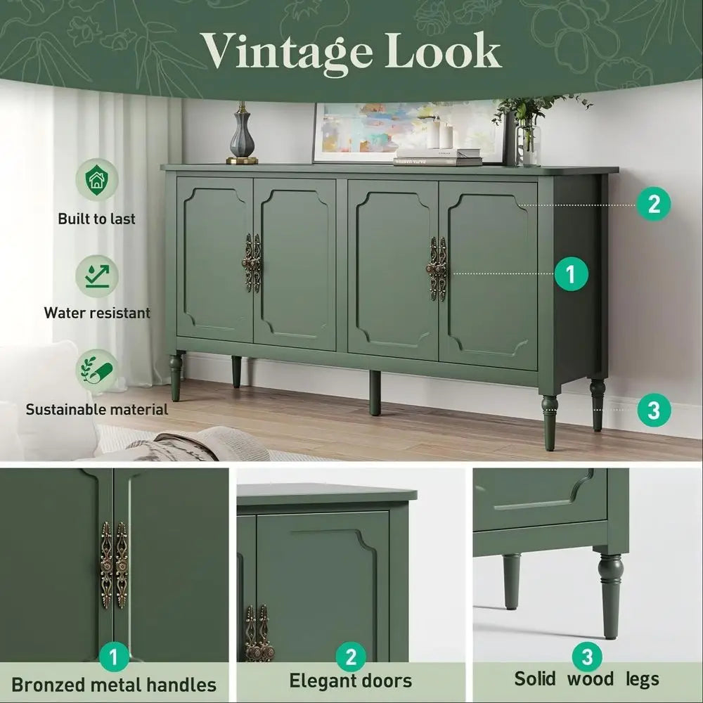 Vintage Wooden Storage Cabinet With Adjustable Shelves For Family Home
