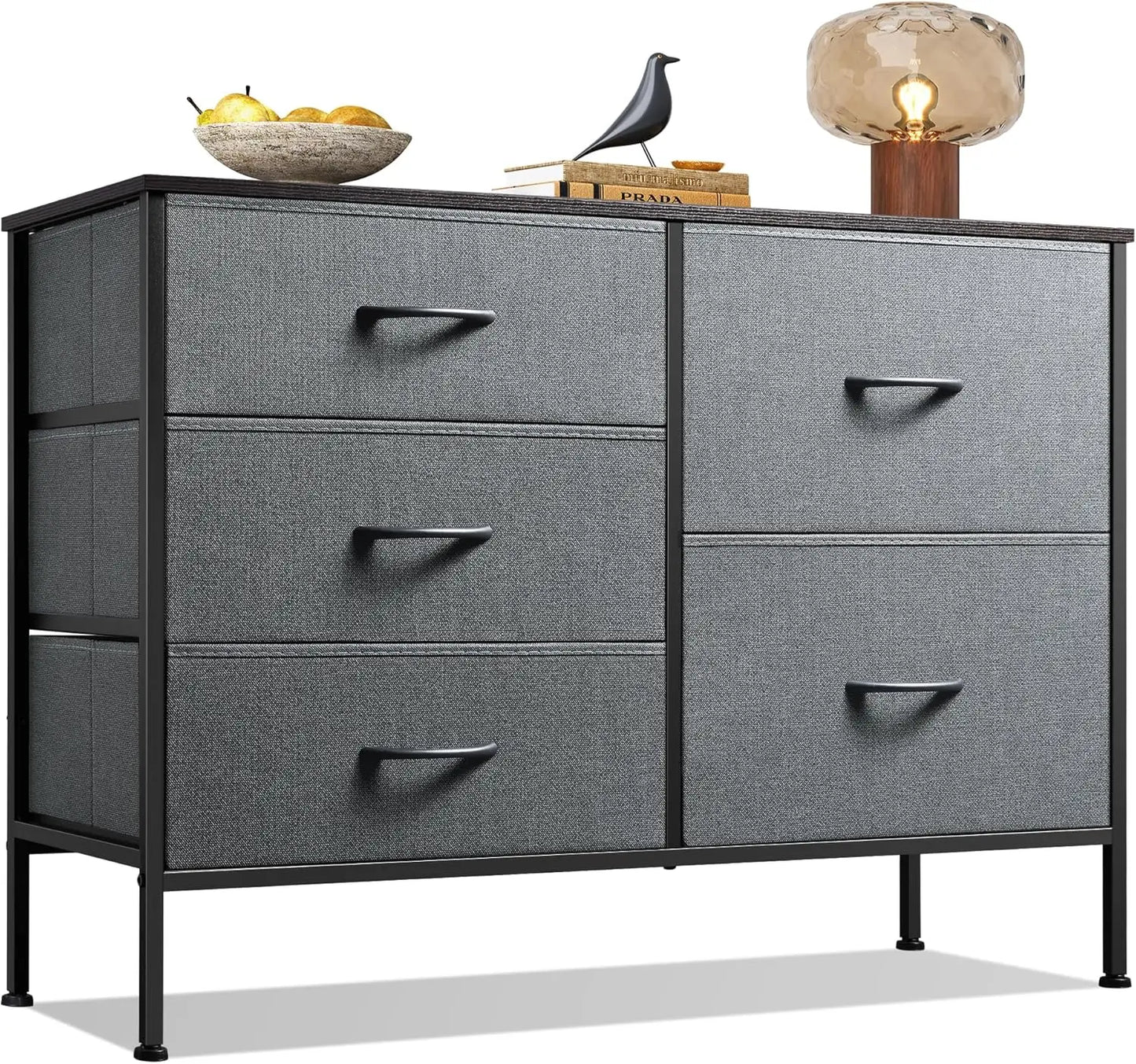 JHK 5-Drawer Dresser With Metal Frame For Living Room Storage