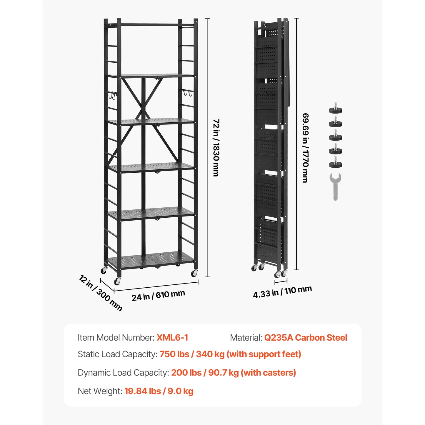 SucceBuy Foldable Rolling Storage Shelf With Metal Rack Organizer