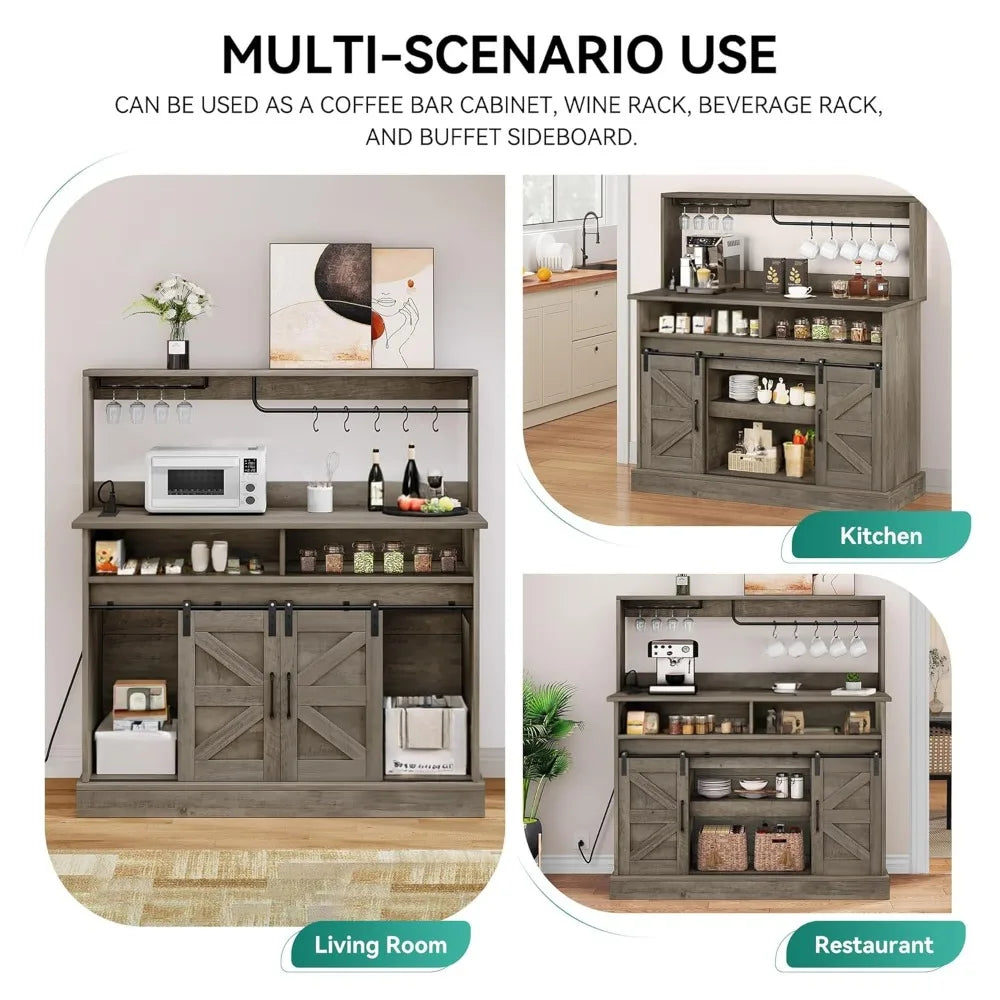 Buffet Cabinets Storage Farmhouse Coffee Bar Goblet Holder Power Outlet