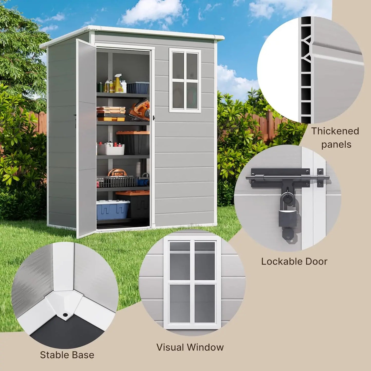 Resin Outdoor Storage Shed With Floor And Lockable Door