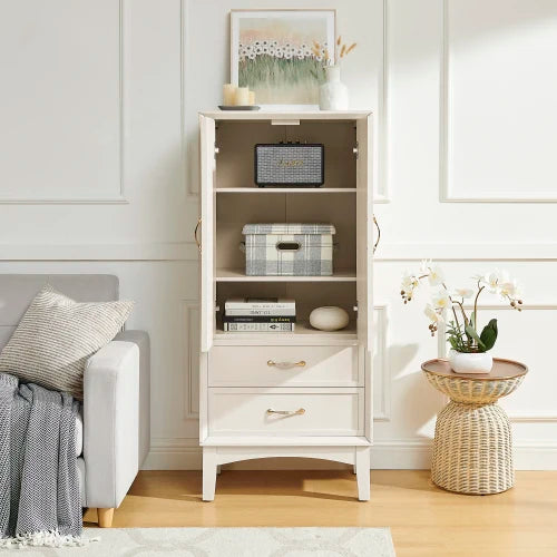 Elegant Mid Century Modern Solid Wood Kitchen Pantry Cabinet