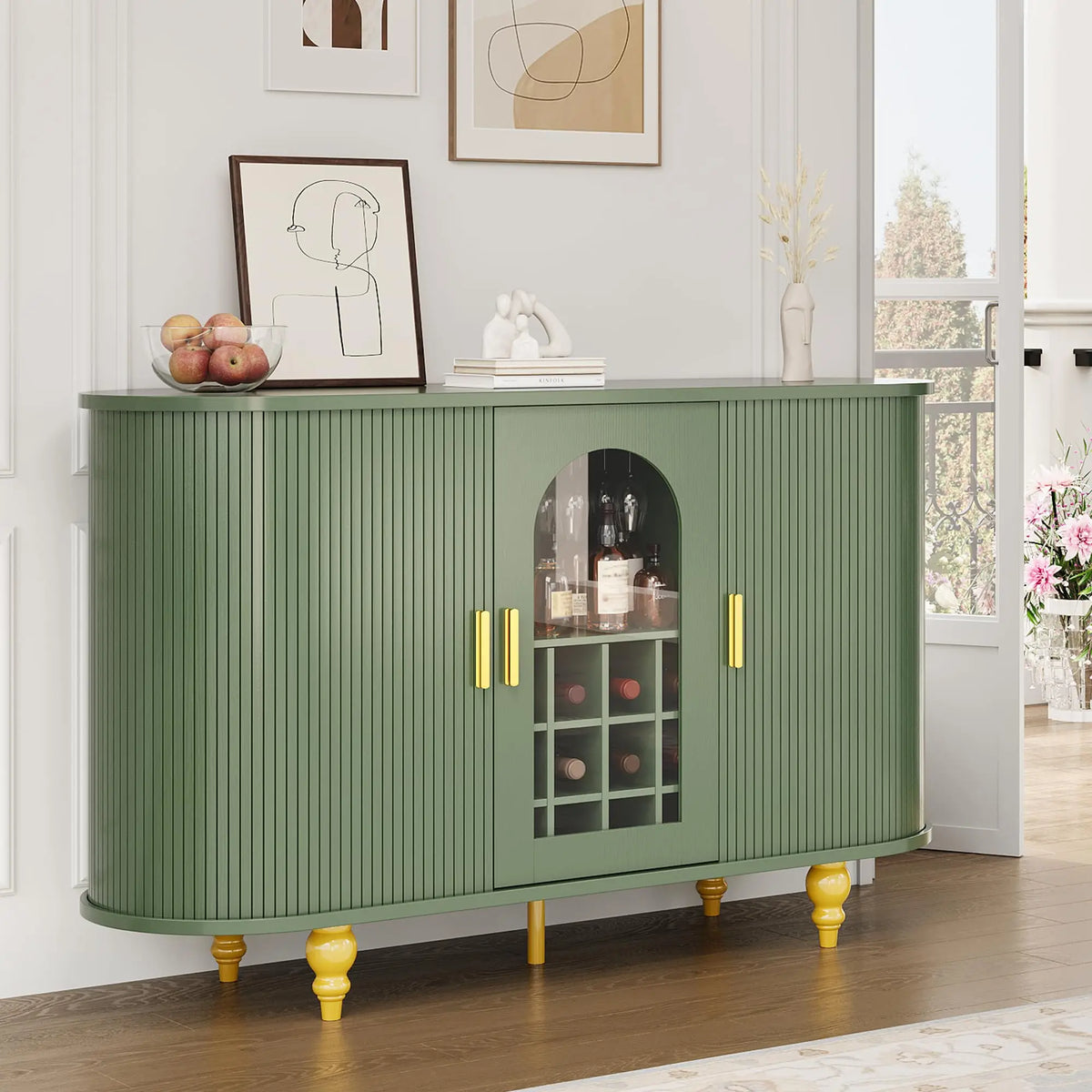 HiMISS Modern Wood Buffet Sideboard With Wine Rack Glass Storage