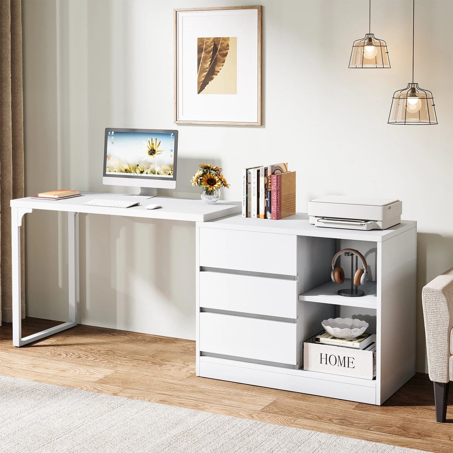 Tribesigns L-Shaped Computer Desk With Drawers And Shelves