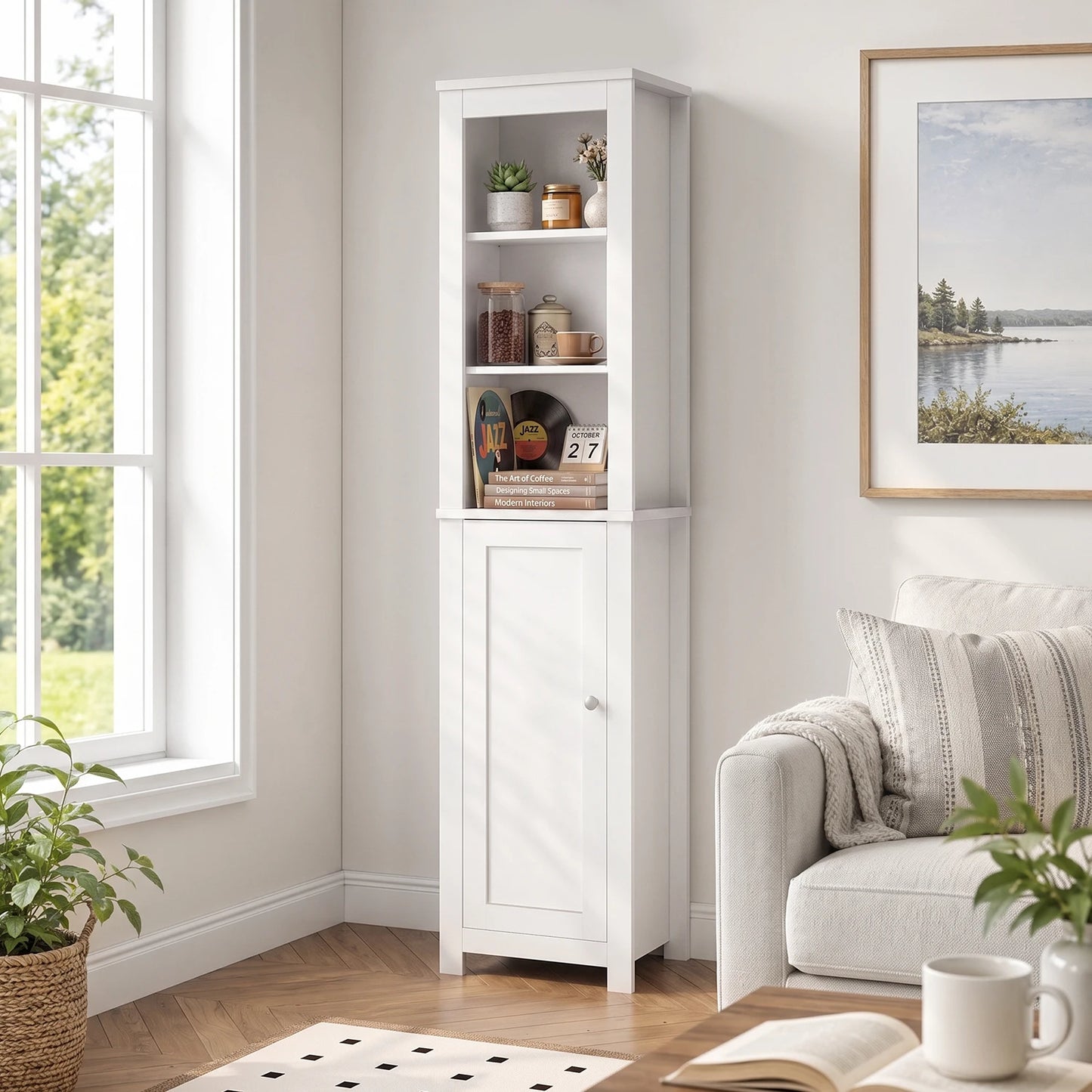 TinyNest Wooden Bathroom Storage Cabinet With Adjustable Shelves