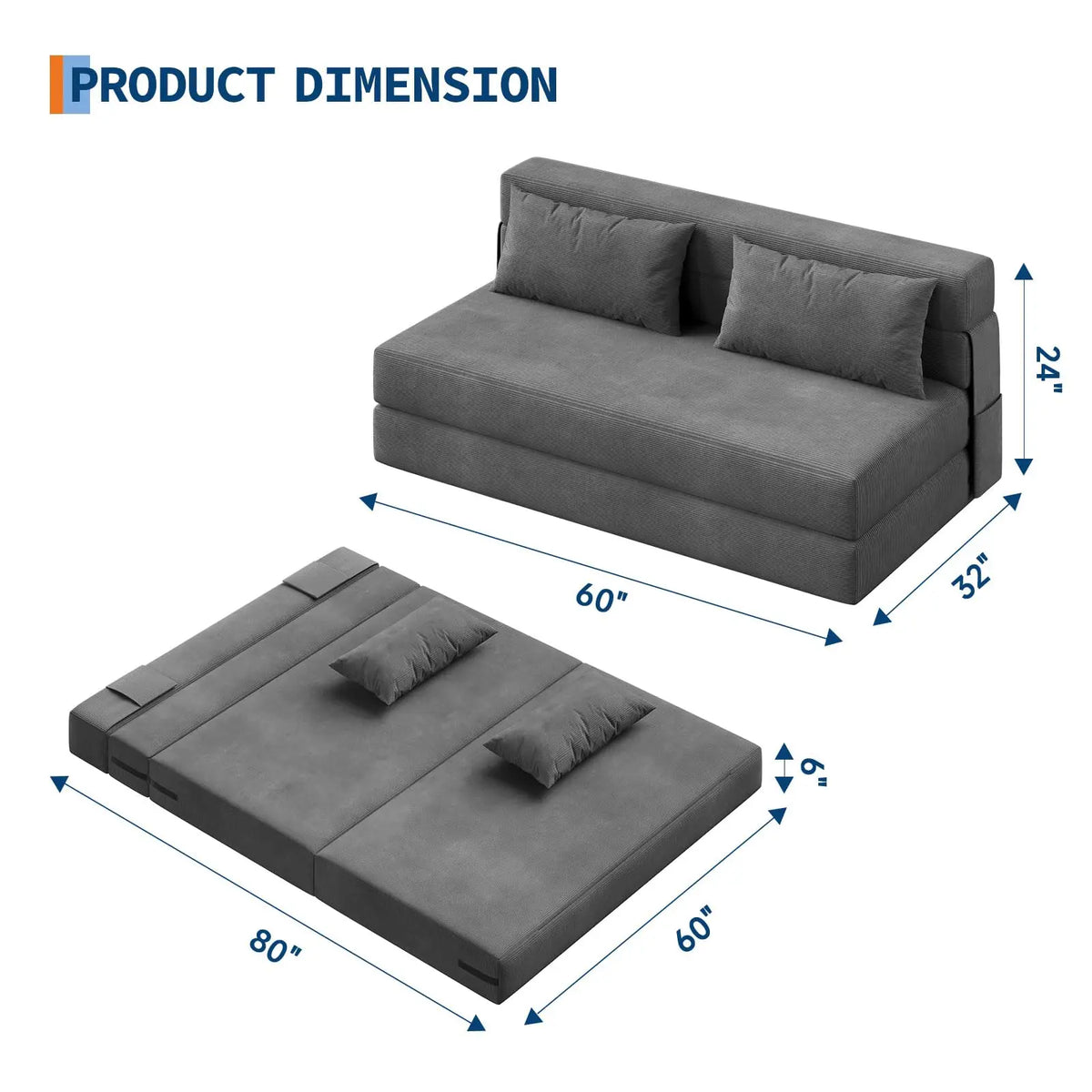 HiMISS Convertible Folding Sofa Bed Sleeper Loveseat With Pillow