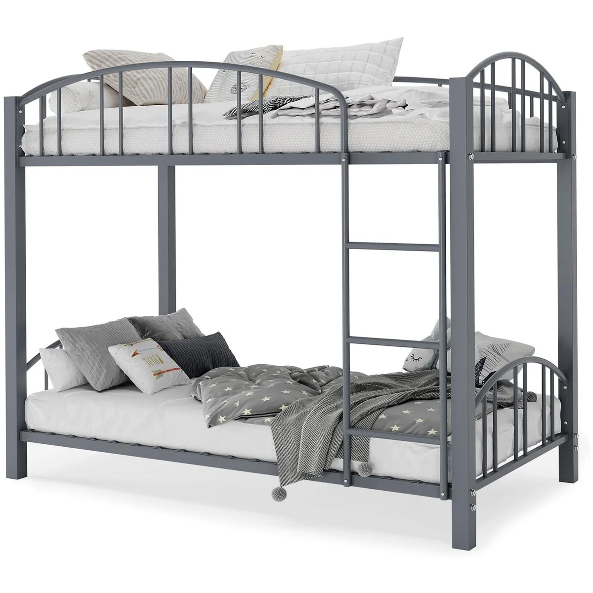 HiMISS Metal Bunk Bed Frame With Safety Ladder And Guardrails