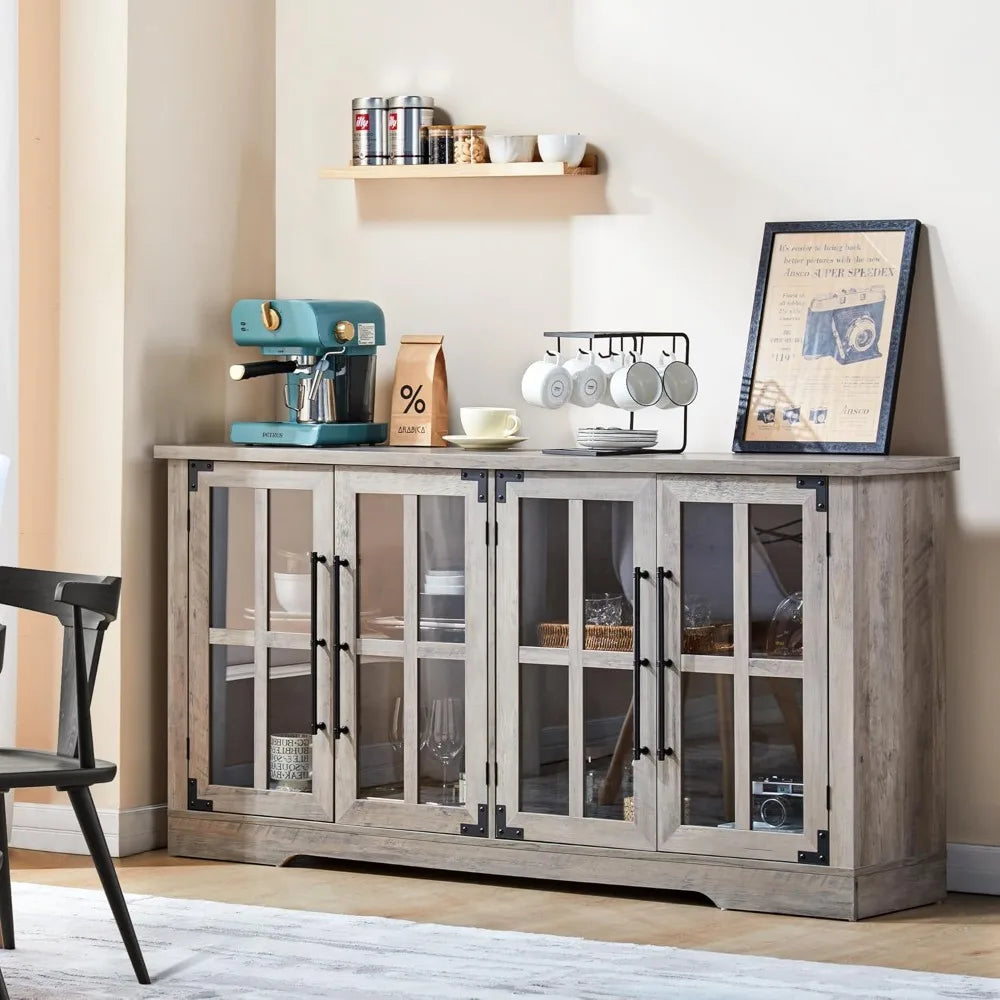 RBXC Farmhouse Buffet Sideboard With Glass Doors
