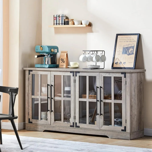 RBXC Farmhouse Buffet Sideboard With Glass Doors